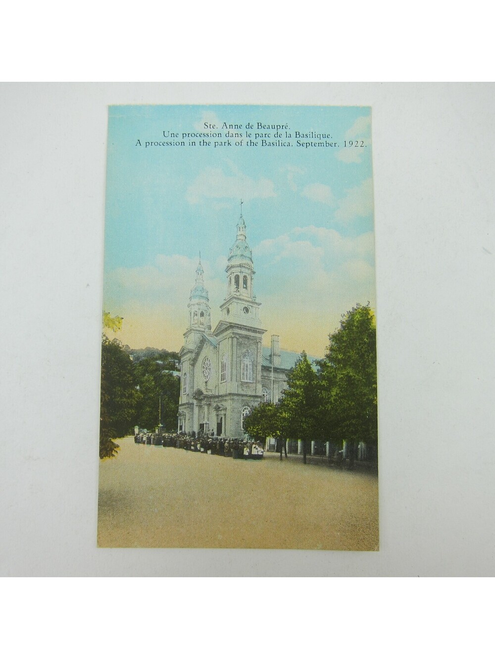 Postcard Quebec Canada Sainte Ste. Anne De Beaupre Basilica Park Procession 1922